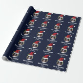 Rode Kerstmanhoed Aangepaste Foto Sjabloon Op Blau Cadeaupapier (Uitgerold)