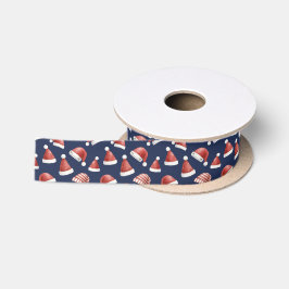 Rode Kerstmanhoed Patroon Kerstmis Navyblauw Satijnen Lint