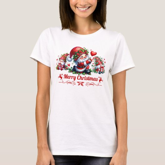 Rode Kerstmannetjes T-shirt (Voorkant)