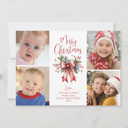 Rode Kerstmis 4 Foto Script Lint Hulst Feestdagenkaart (Voorkant)