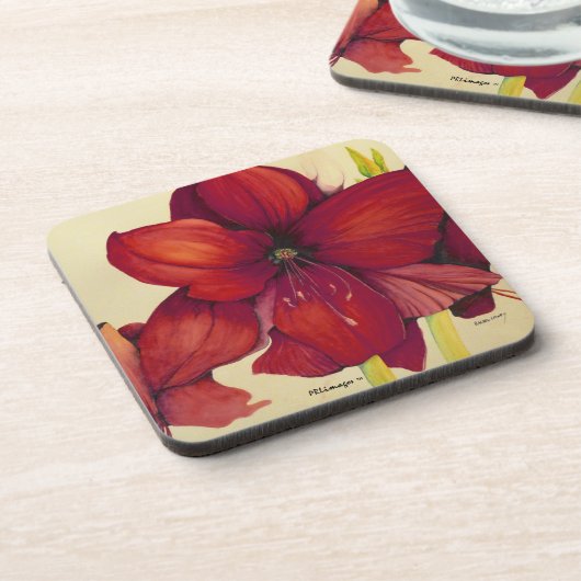 Rode Kerstmis Amaryllis Plastic Onderzetter set (Linkerzijde)