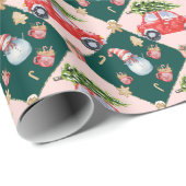 Rode Kerstmis Auto Waterverf Vakantie Cadeaupapier (Rol Hoek)