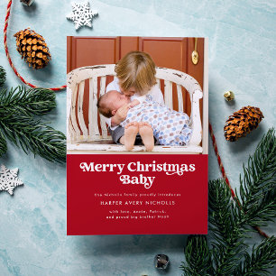 Rode Kerstmis Baby Geboorteaankondiging Feestdagenkaart