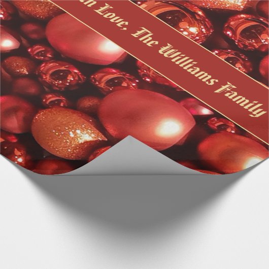 Rode Kerstmis Baubles Patroon Voeg tekst toe Cadeaupapier (Hoek)