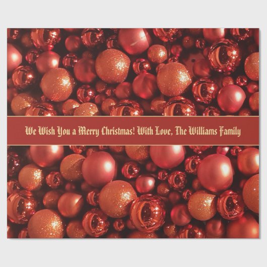 Rode Kerstmis Baubles Patroon Voeg tekst toe Cadeaupapier (Vlak)