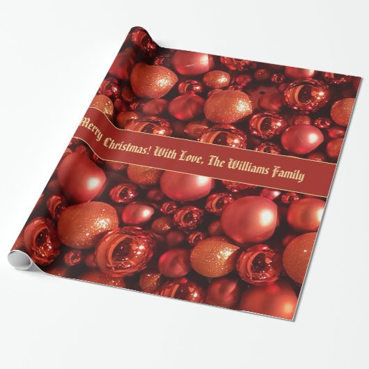 Rode Kerstmis Baubles Patroon Voeg tekst toe Cadeaupapier (Uitgerold)