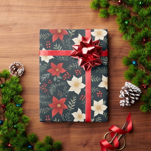 Rode Kerstmis Bloemen Feestelijke Gift Wrap Cadeaupapier (Feestdagen Geschenken)