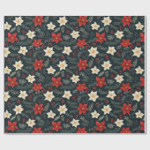 Rode Kerstmis Bloemen Feestelijke Gift Wrap Cadeaupapier (Vlak)