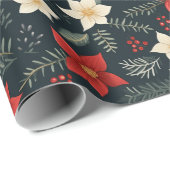 Rode Kerstmis Bloemen Feestelijke Gift Wrap Cadeaupapier (Rol Hoek)