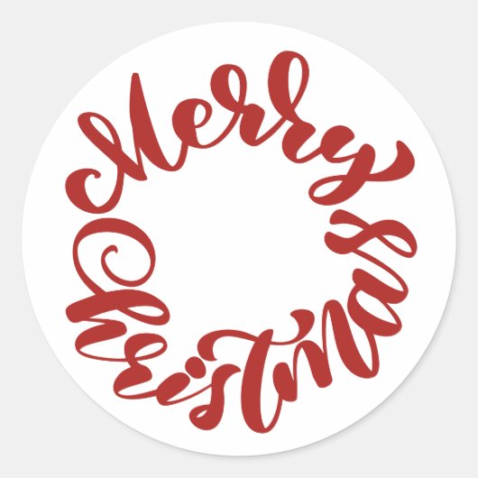 Rode Kerstmis Calligrafie Krans Ronde Sticker (Voorkant)