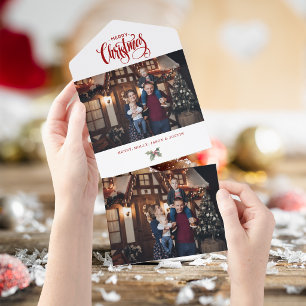 Rode Kerstmis Calligrafie Typografie Foto All In One Uitnodiging