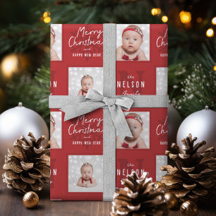 Rode Kerstmis Calligraphy Familie 2 foto Cadeaupapier
