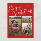 Rode Kerstmis Calligraphy Schrift 3 Foto Feestdagenkaart (Voorkant)