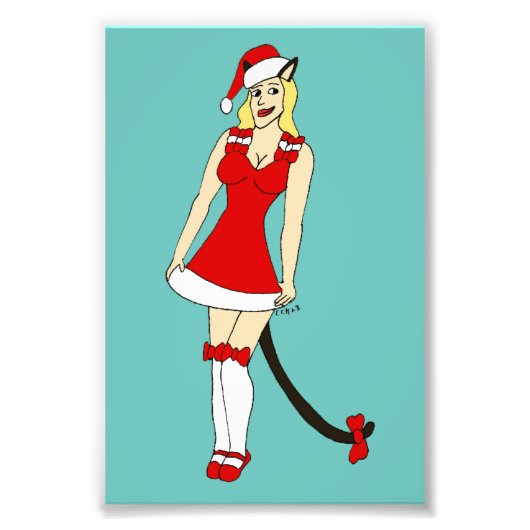 Rode Kerstmis catgirl Foto Afdruk (Voorkant)