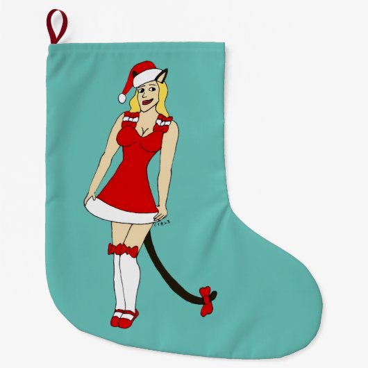 Rode Kerstmis catgirl Grote Kerstsok (Voorkant)