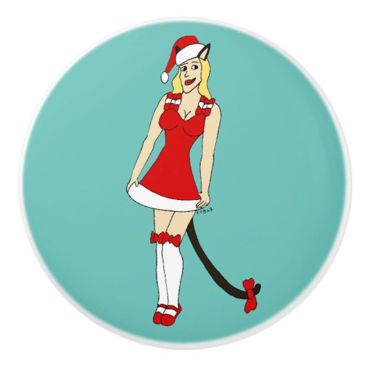 Rode Kerstmis catgirl Keramische Knop (Voorkant)