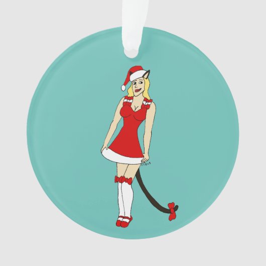 Rode Kerstmis catgirl Ornament (voorkant)