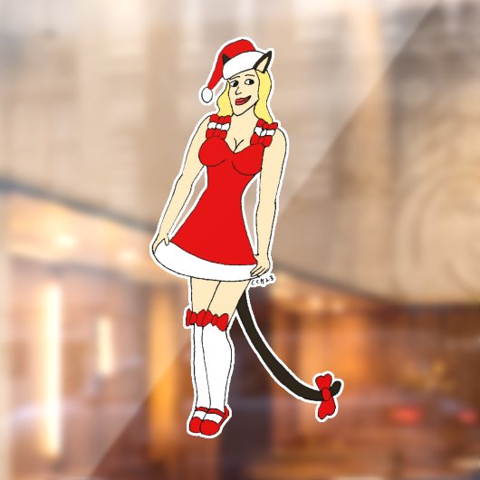 Rode Kerstmis catgirl Raamsticker (Vel 2)