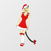 Rode Kerstmis catgirl Raamsticker (Vel)