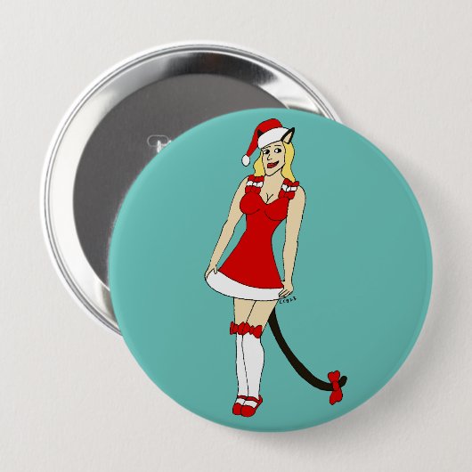 Rode Kerstmis catgirl Ronde Button 4,0 Cm (Voorkant /achterkant)