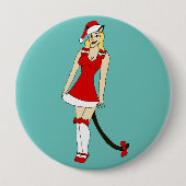 Rode Kerstmis catgirl Ronde Button 4,0 Cm (Voorkant)