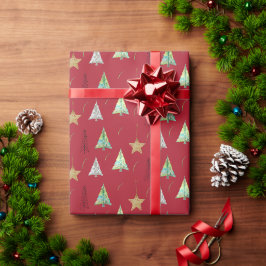 Rode Kerstmis dennenboom Waterverf Patroon Cadeaupapier