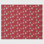 Rode Kerstmis dennenboom Waterverf Patroon Cadeaupapier (Vlak)