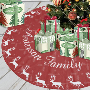 Rode Kerstmis Familie Naam Rendier Pijlen Fleece Kerstboom Rok