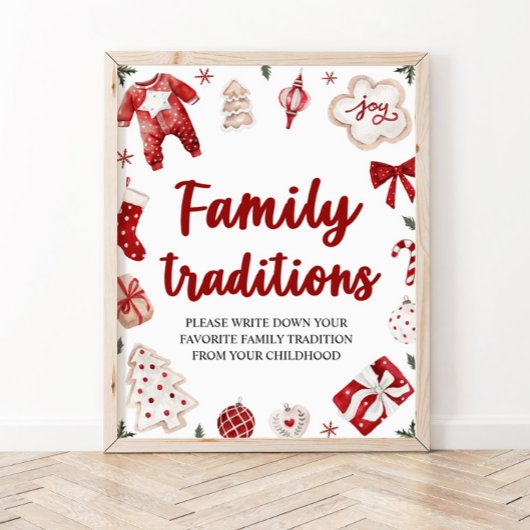 Rode Kerstmis Familie Tradities Baby shower teken Poster