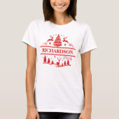 Rode Kerstmis familienaam | Aangepaste naam Monogr T-shirt (Voorkant)