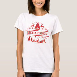 Rode Kerstmis familienaam | Aangepaste naam Monogr T-shirt