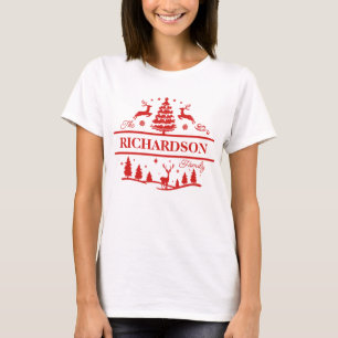 Rode Kerstmis familienaam   Aangepaste naam Monogr T-shirt
