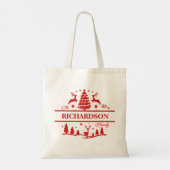 Rode Kerstmis familienaam | Aangepaste naam Monogr Tote Bag (Achterkant)