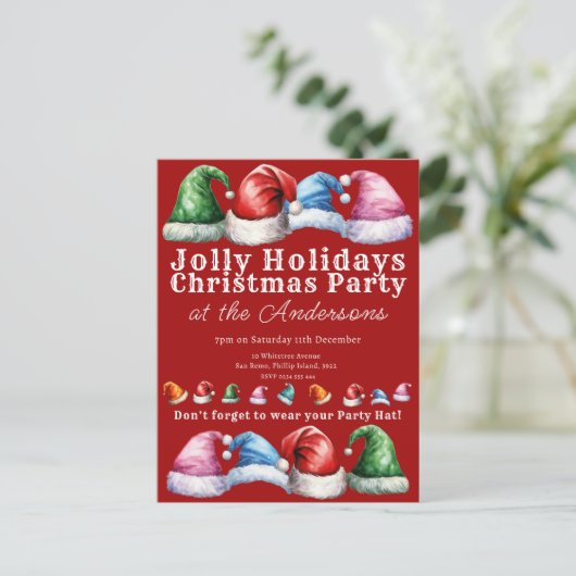 Rode Kerstmis feestdag Uitnodiging Briefkaart (Staand voorkant)