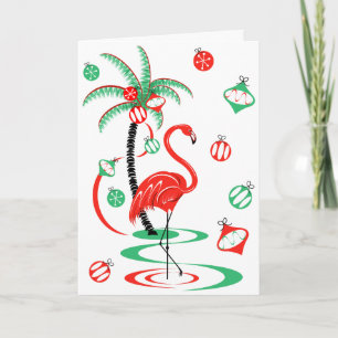 Rode Kerstmis Flamingo Baubles Tekst wenskaart Feestdagen Kaart