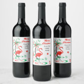 Rode Kerstmis Flamingo Kerstmis Tekst wijn label Etiket (Flessen)