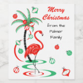 Rode Kerstmis Flamingo Kerstmis Tekst wijn label Etiket (Enkel label)