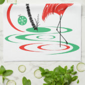 Rode Kerstmis Flamingo keukenhanddoek (Gevouwen)