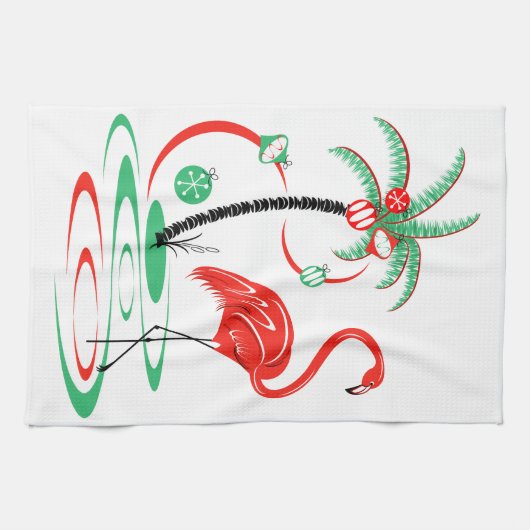 Rode Kerstmis Flamingo keukenhanddoek (Horizontaal)