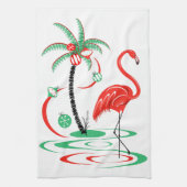 Rode Kerstmis Flamingo keukenhanddoek (Verticaal)