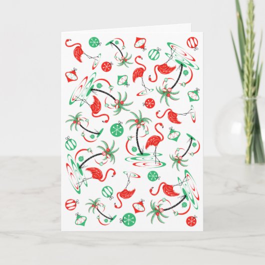 Rode Kerstmis Flamingo Multi Tekst wenskaart Feestdagen Kaart (Voorkant)