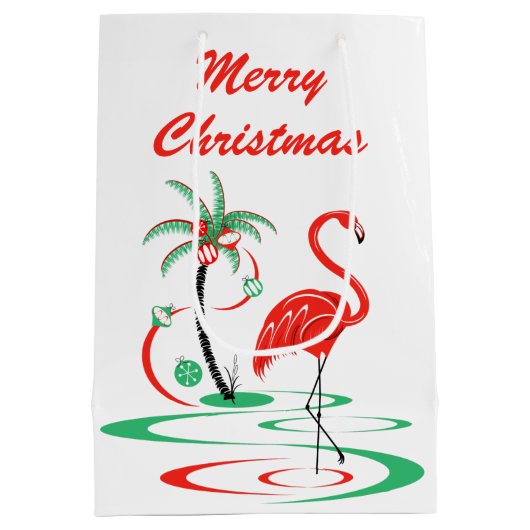 Rode Kerstmis Flamingo Vrolijke Kerstmis medium Medium Cadeauzakje (Achterkant)