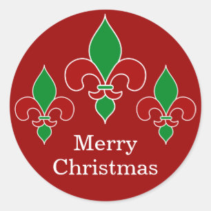 Rode Kerstmis Fleur de Lis Ronde Sticker