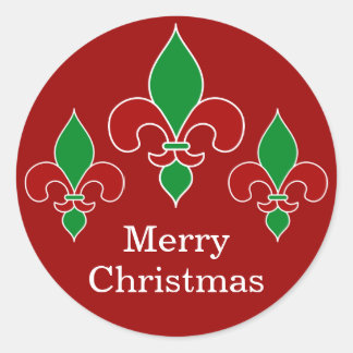 Rode Kerstmis Fleur de Lis Ronde Sticker