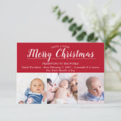 Rode Kerstmis Foto Baby Geboorte Aankondiging (Staand voorkant)