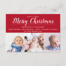 Rode Kerstmis Foto Baby Geboorte Aankondiging