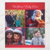 Rode Kerstmis Foto Familie  Wijn Etiket (Enkel label)