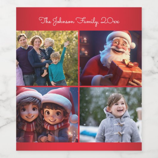 Rode Kerstmis Foto Familie  Wijn Etiket (Enkel label)
