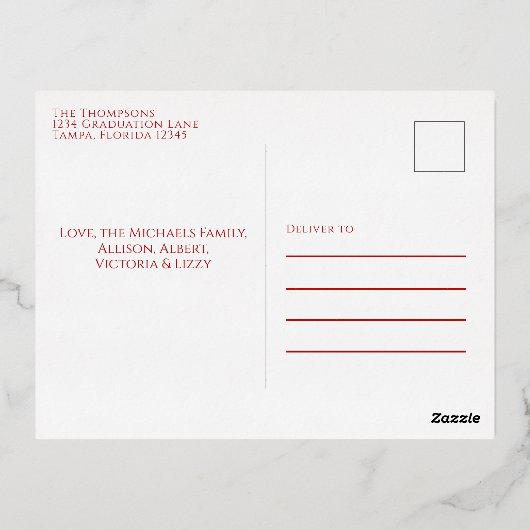 Rode Kerstmis Fotocollagekaart  Folie Feestdagen Briefkaart (Achterkant)