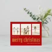Rode Kerstmis Fotocollagekaart Folie Feestdagen Briefkaart (Staand Voorkant)